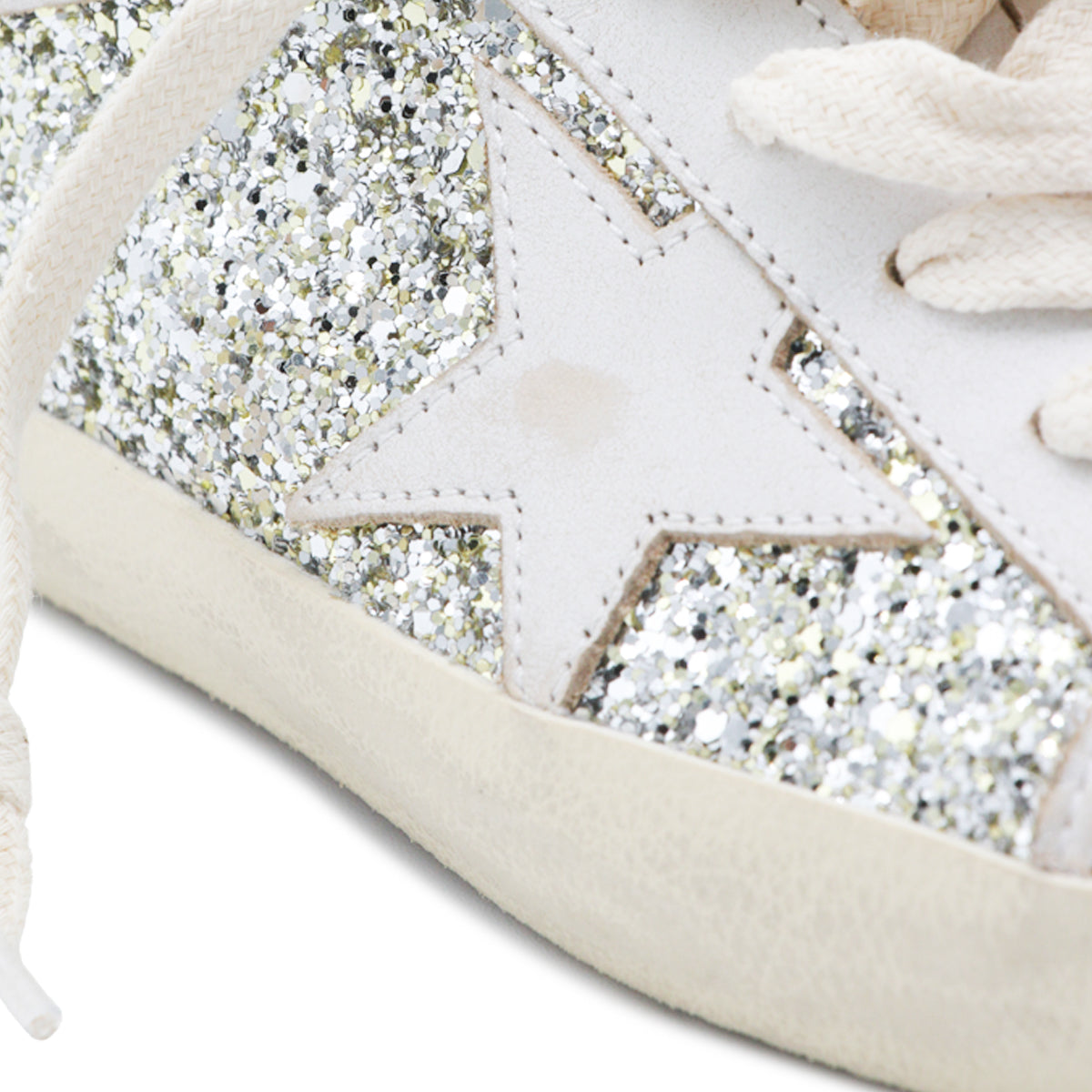 WHITE AND PLATINUM LEATHER SUPER STAR SNEAKERS
