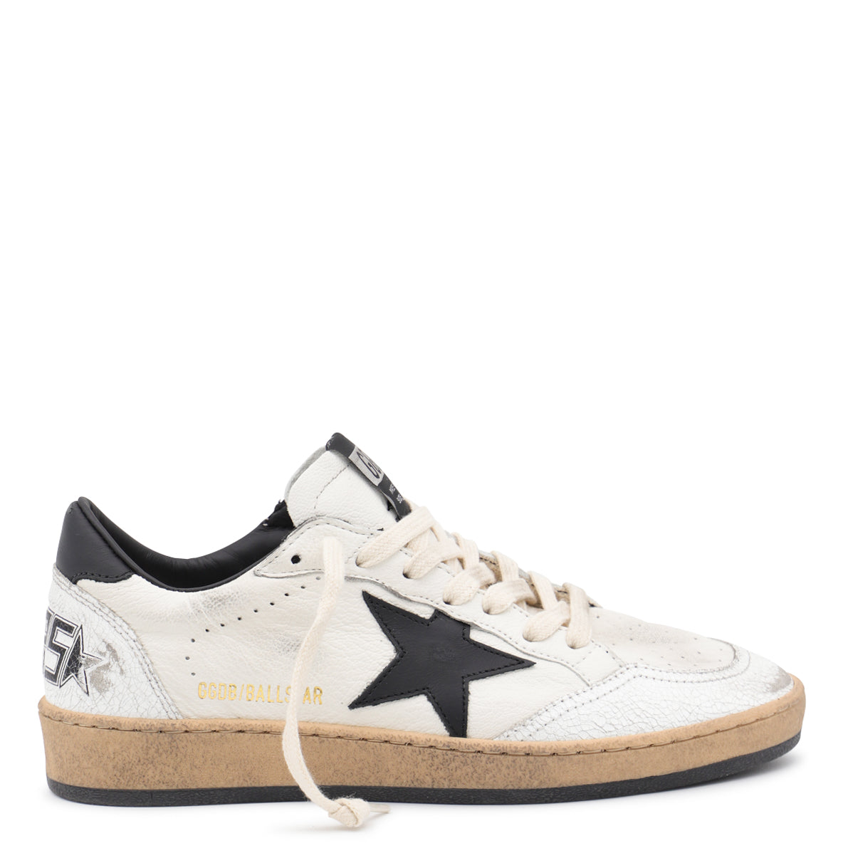 WHITE AND BLACK LEATHER BALL STAR LOW TOP SNEAKERS