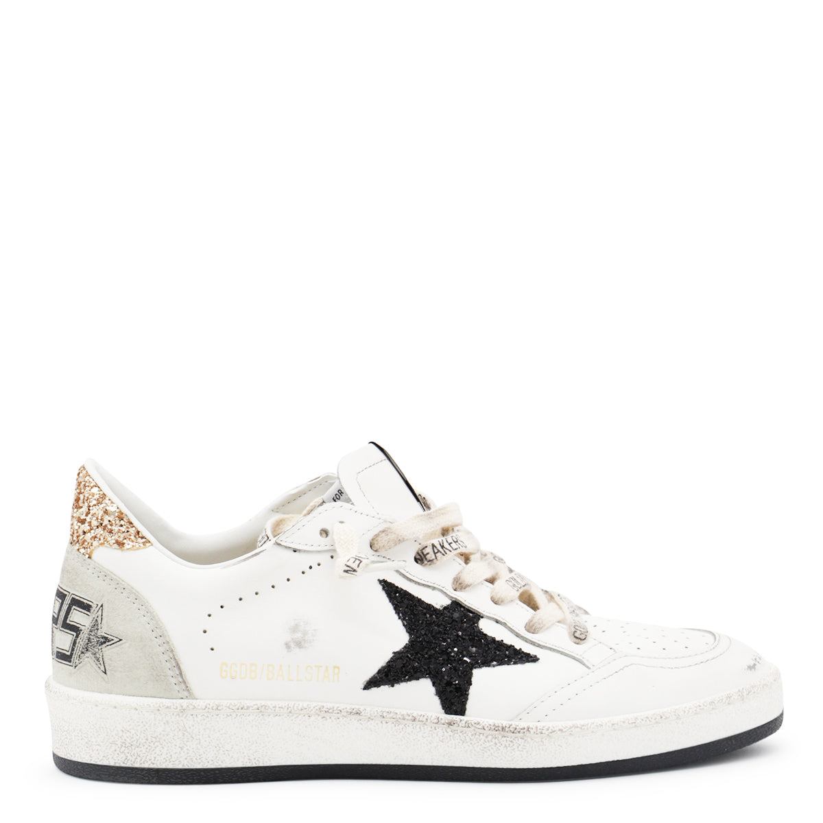 WHITE AND GOLD LEATHER BALL STAR LOW TOP SNEAKERS