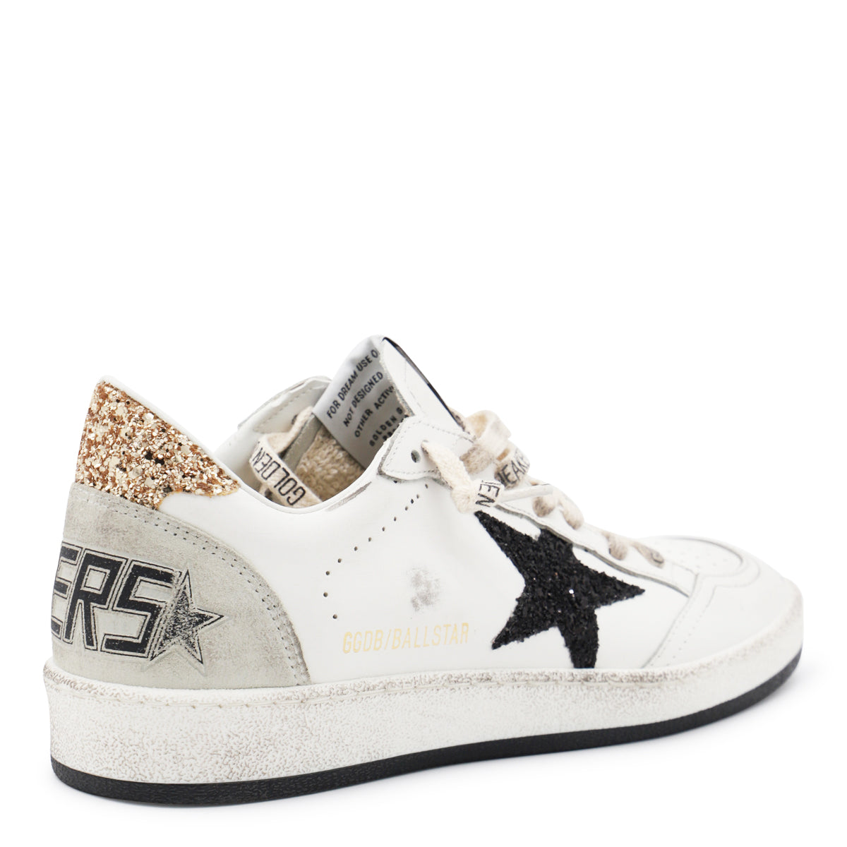 WHITE AND GOLD LEATHER BALL STAR LOW TOP SNEAKERS