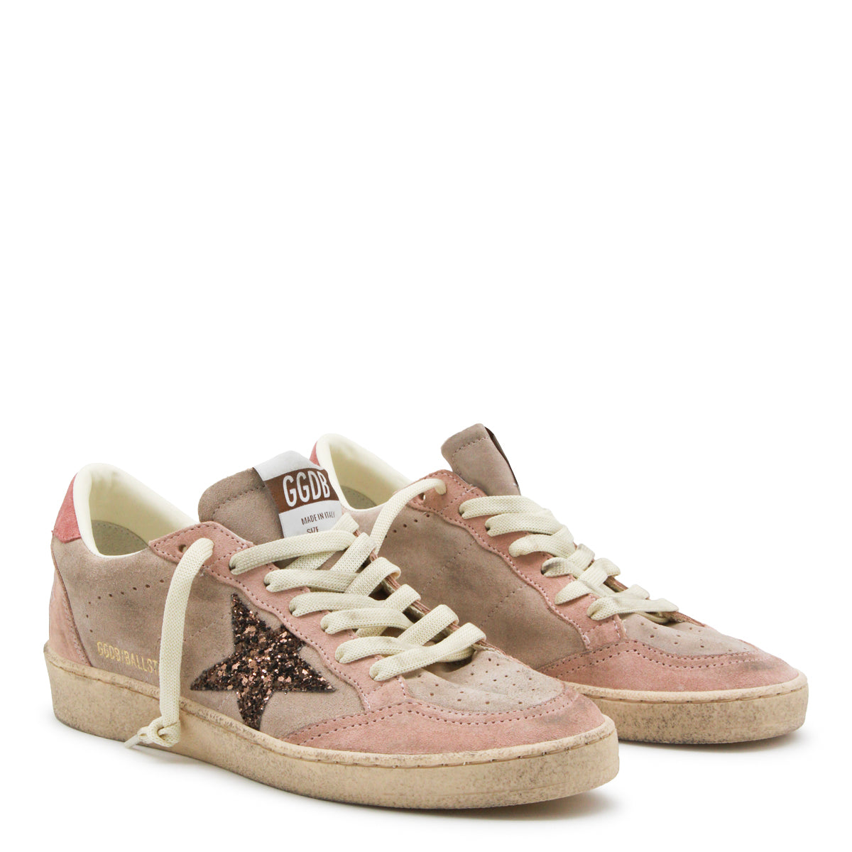CAMELIA PINK AND NUT BROWN SUEDE STAR SNEAKERS