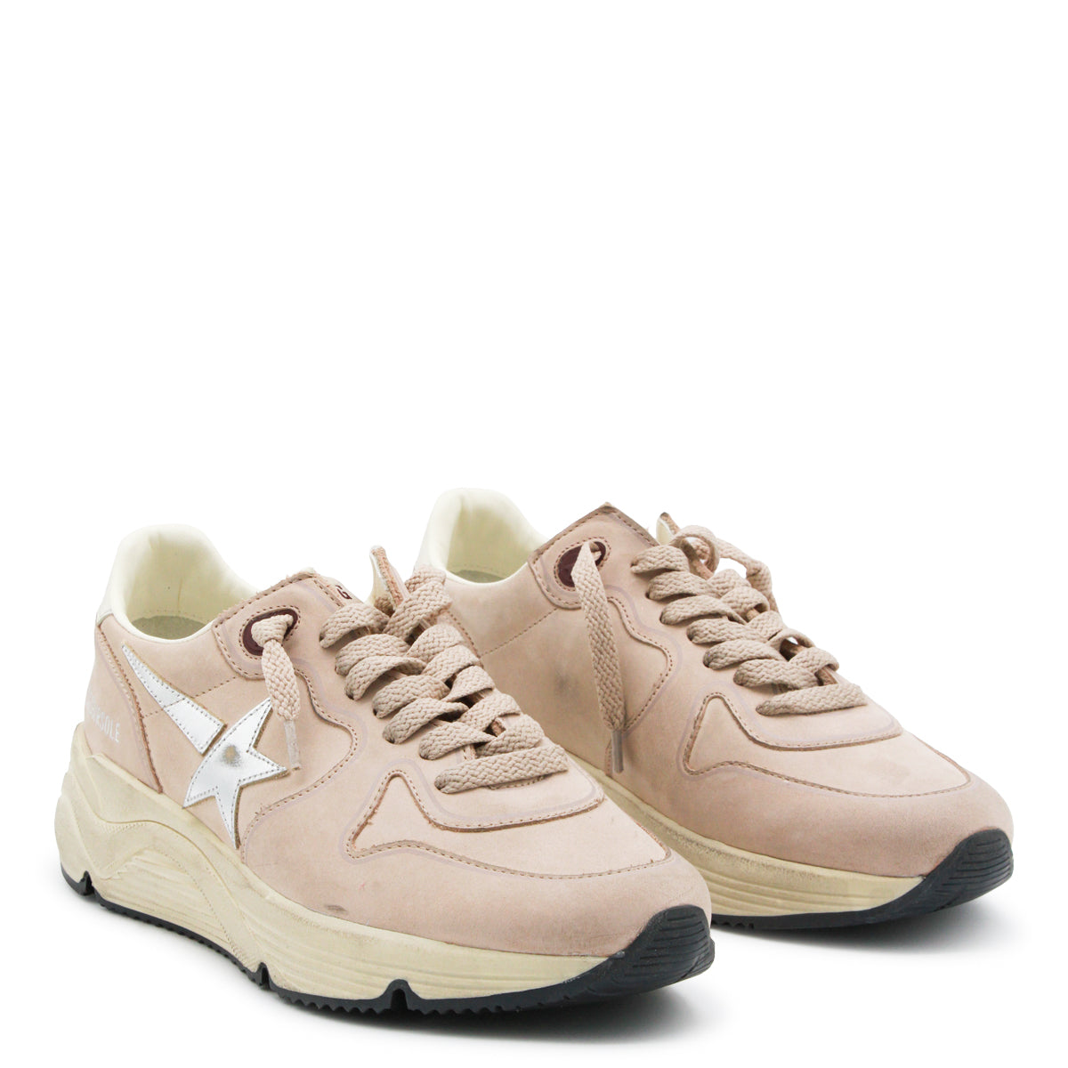 CREAM POWDER AND PINK LEATHER RUNNING SNEAKERS