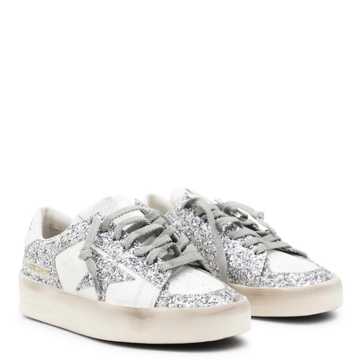 WHITE AND GREY LEATHER STARDAN SNEAKERS