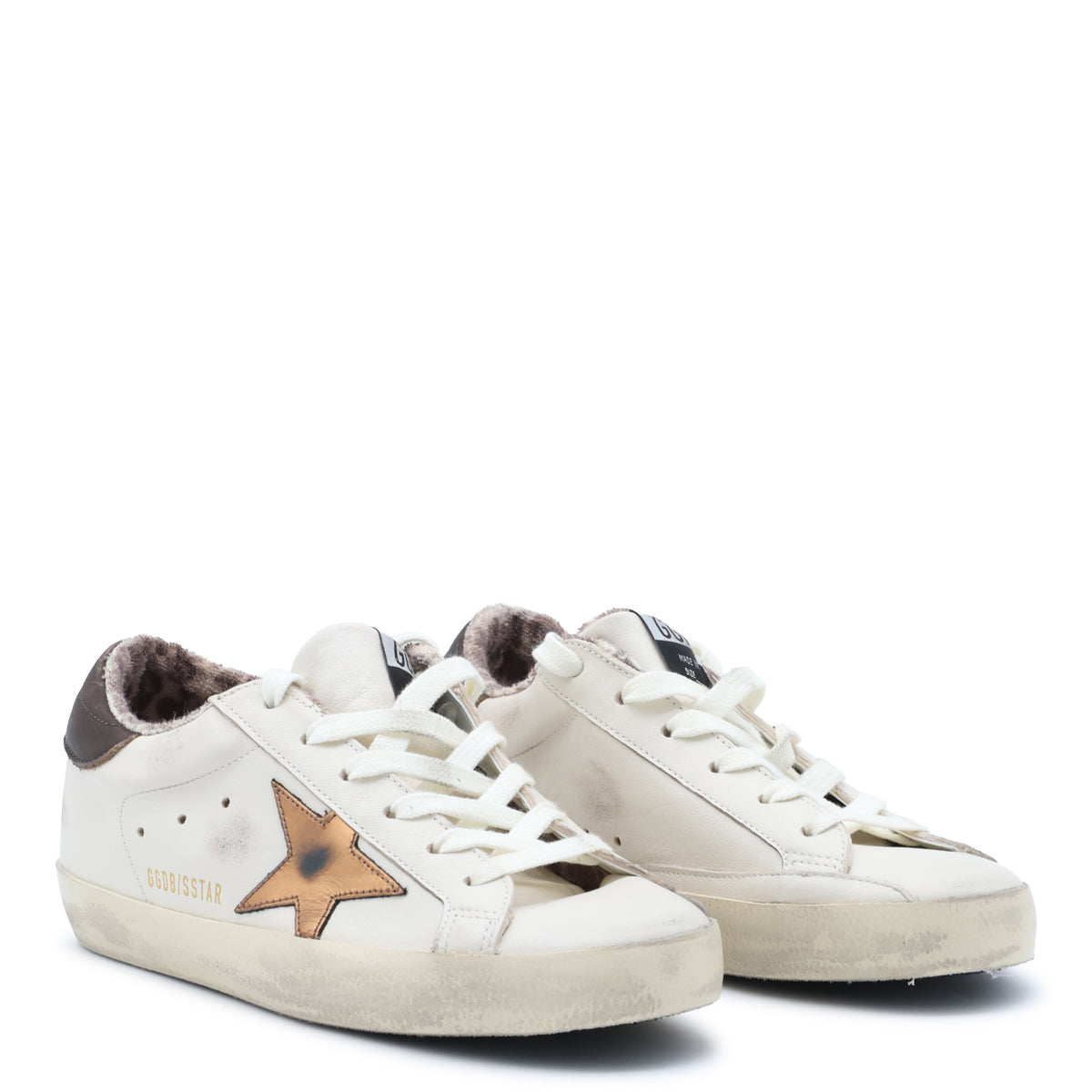 BUTTERCREAM AND BROWN LEATHER SUPER STAR SNEAKERS