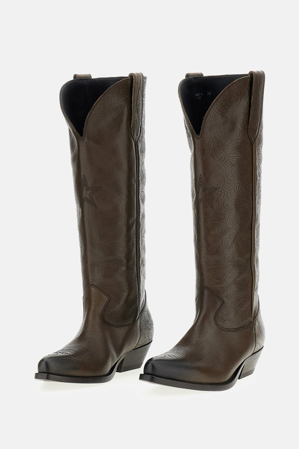 WISH STAR EMBOSSED LEATHER BOOTS