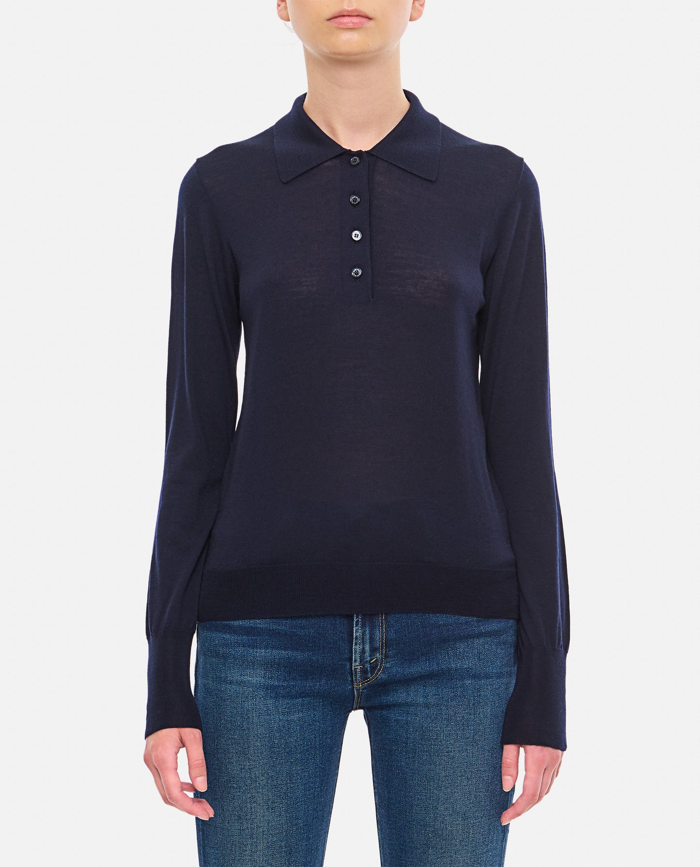 LONG-SLEEVED VIRGIN WOOL POLO SWEATER