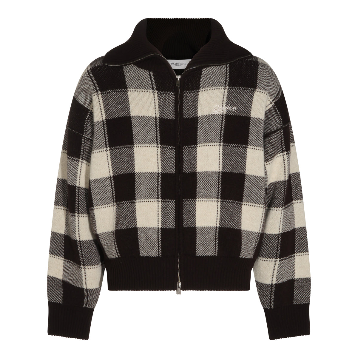 AFTER DARK AND OAT MILK WOOL CHECK CARDIGAN