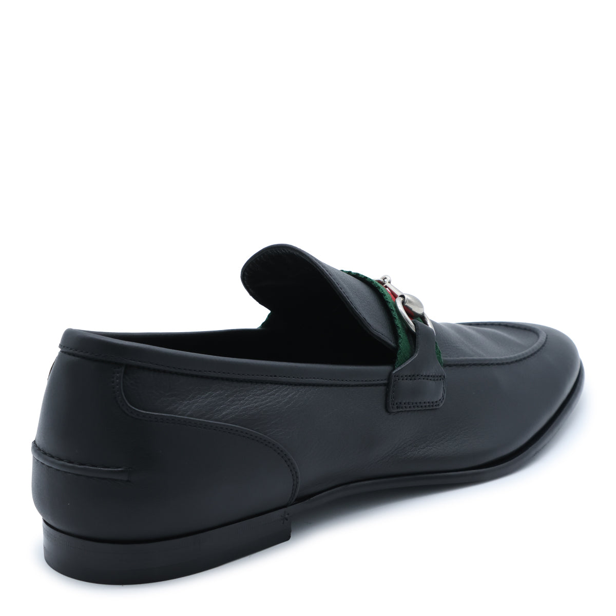 BLACK LEATHER WEB RIBBON LOAFERS