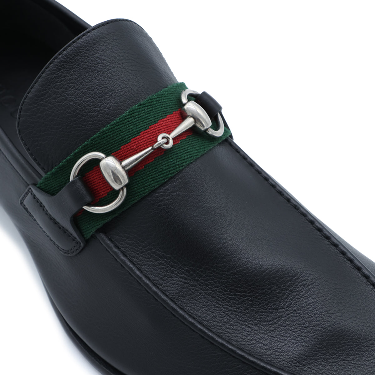 BLACK LEATHER WEB RIBBON LOAFERS
