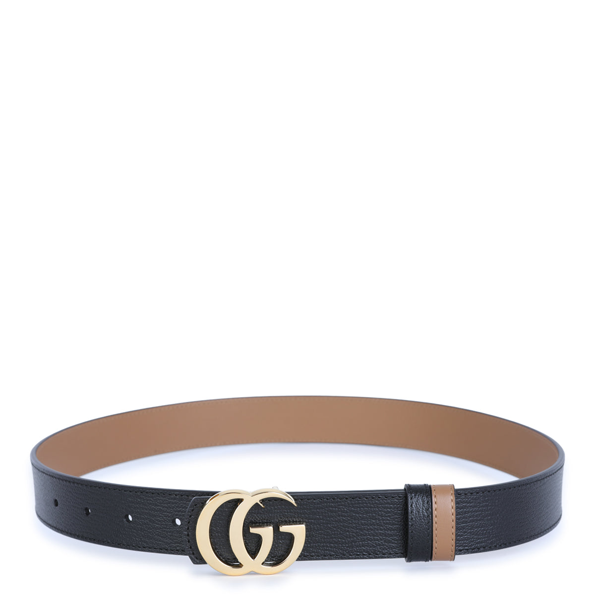BLACK AND BEIGE LEATHER GG MARMONT BELT