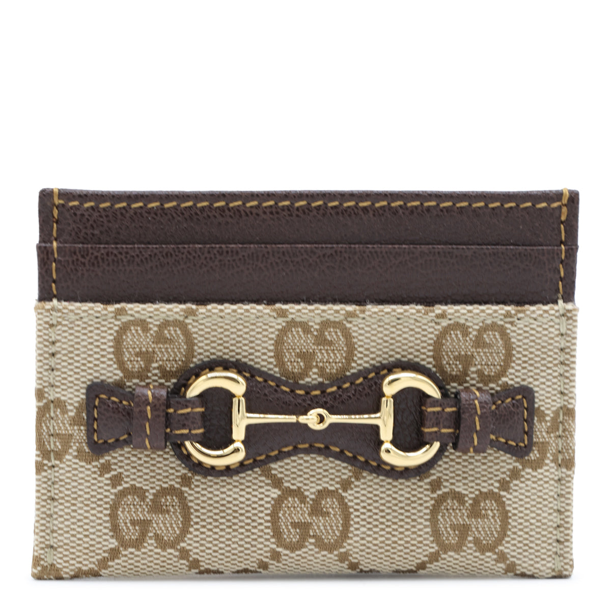 NEW HORSEBIT BEIGE AND BROWN MONOGRAM CARDHOLDER