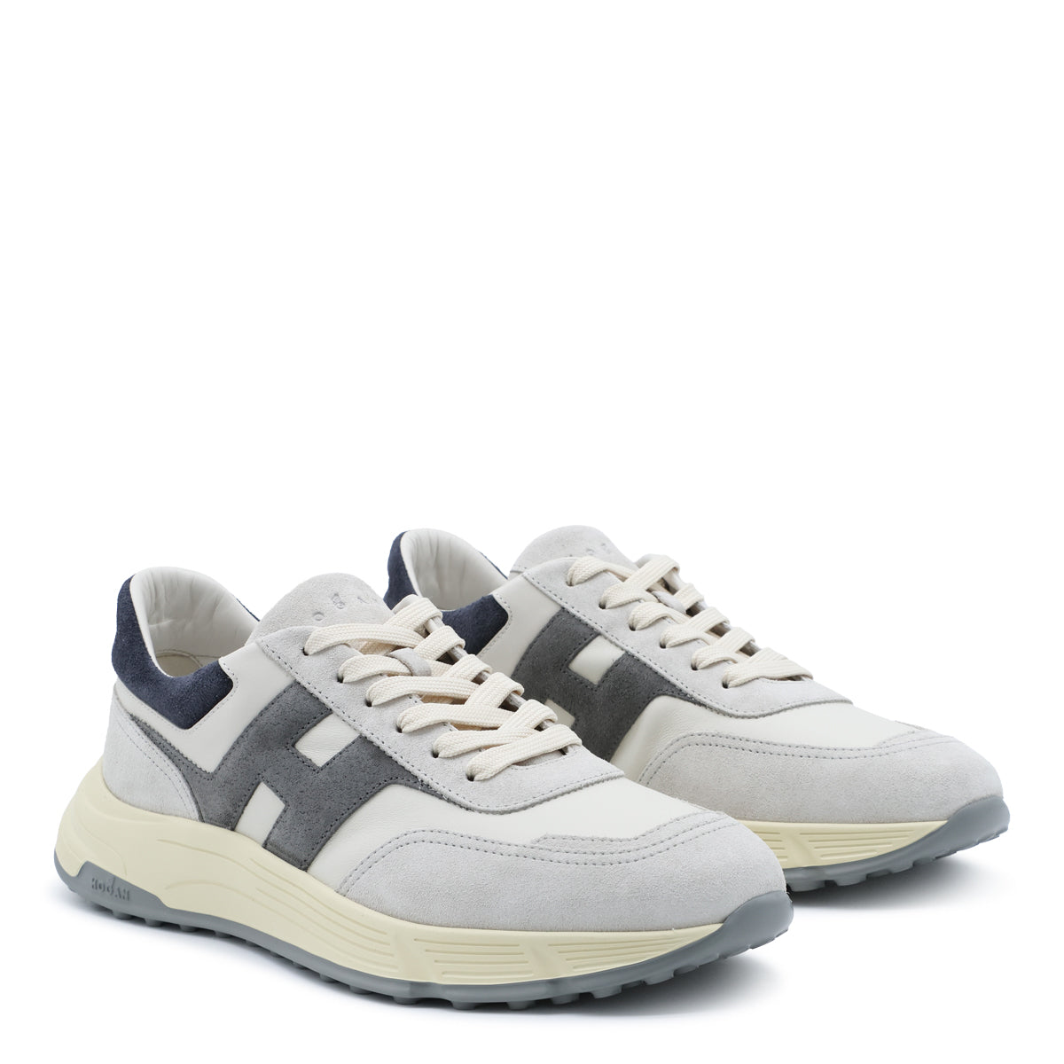 GREY IVORY AND BLUE LEATHER HYPERLIGHT SNEAKERS