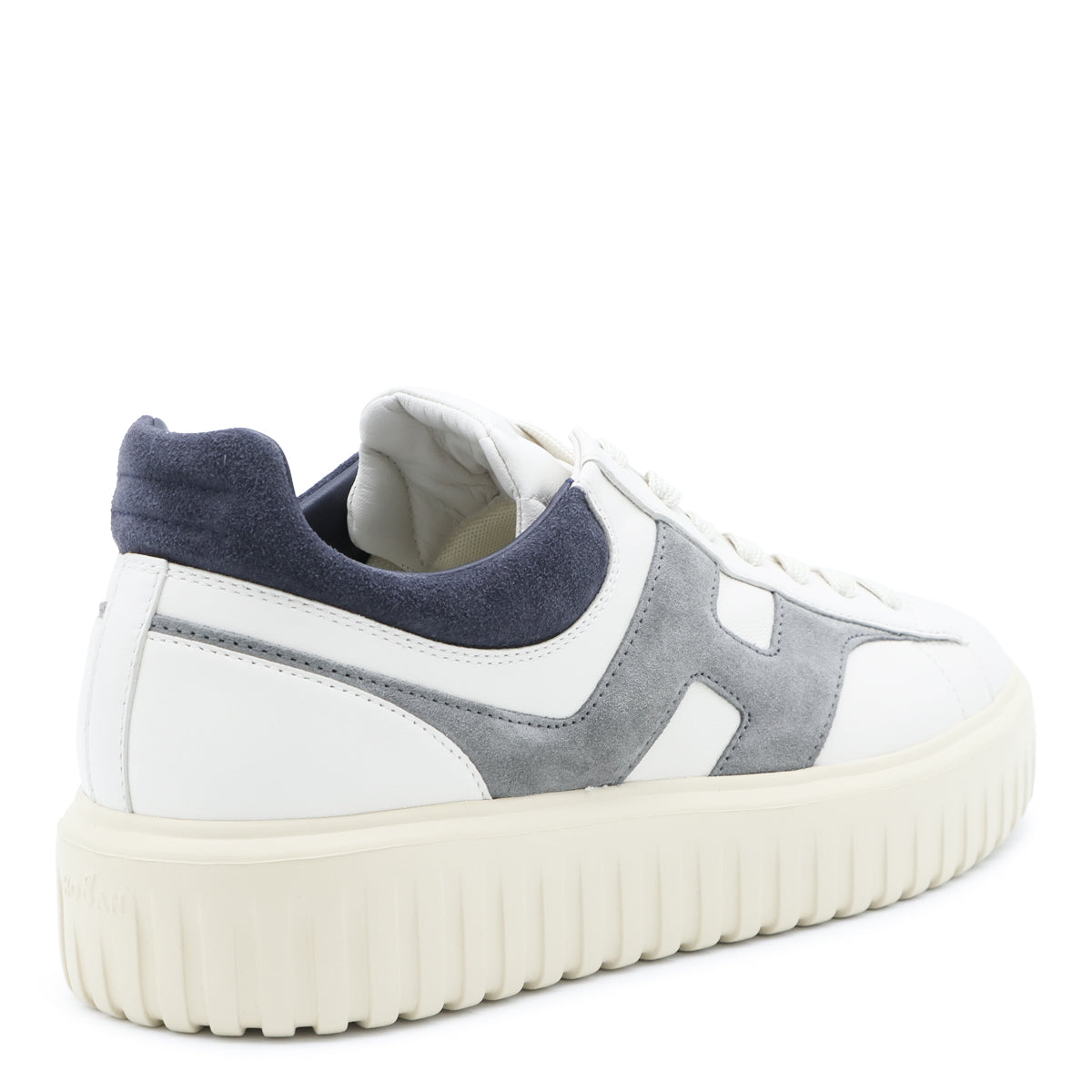 IVORY GREY AND BLUE LEATHER H-STRIPES SNEAKERS