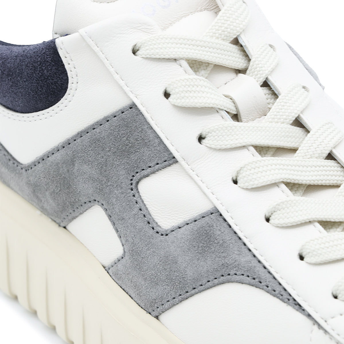 IVORY GREY AND BLUE LEATHER H-STRIPES SNEAKERS
