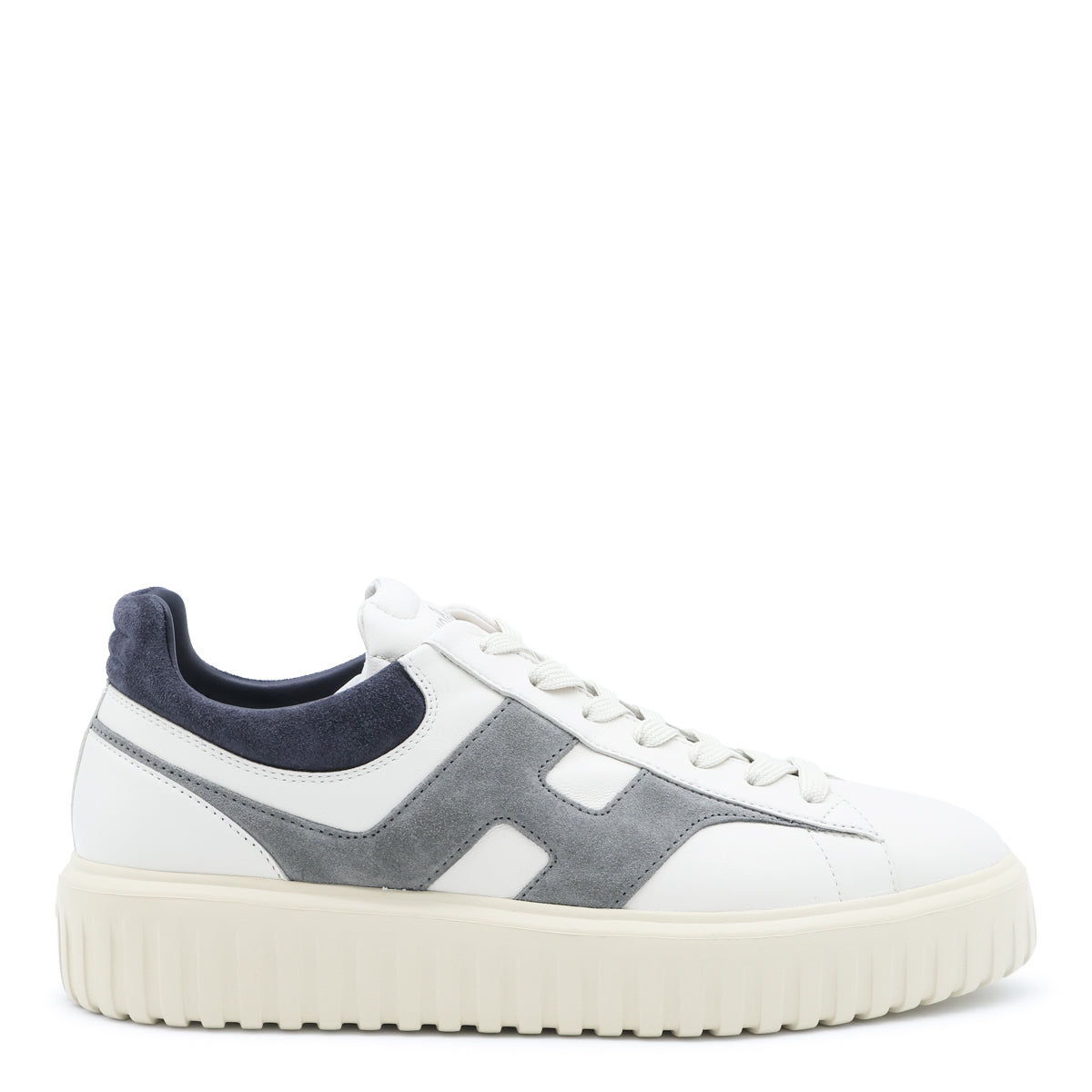 IVORY GREY AND BLUE LEATHER H-STRIPES SNEAKERS