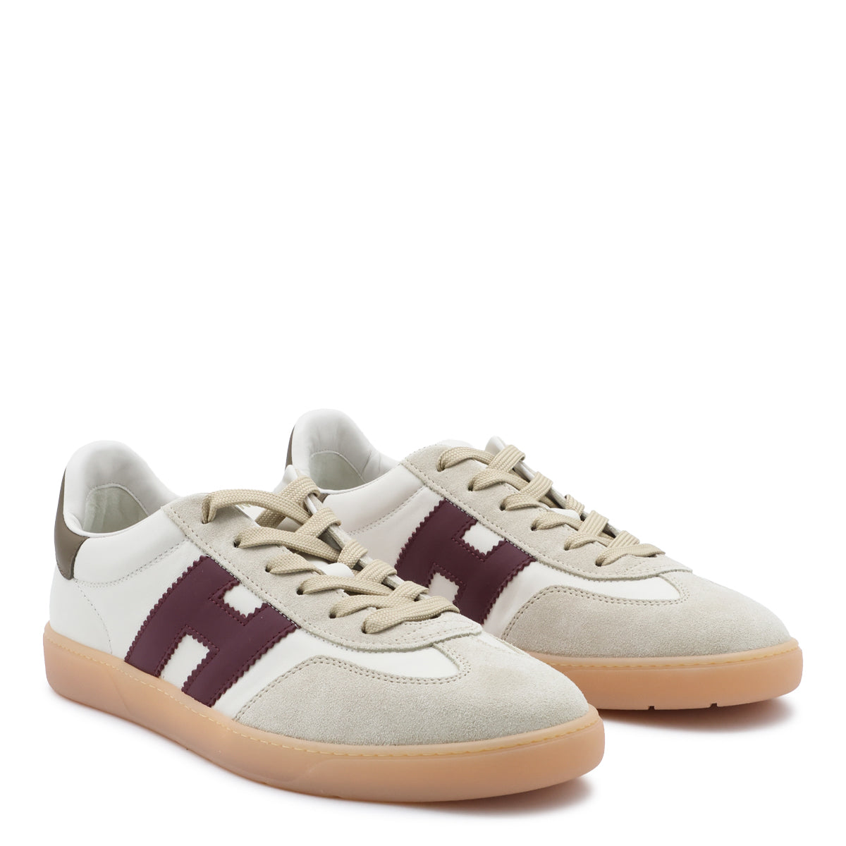 WHITE AND BURGUNDY LEATHER COOL SNEAKERS