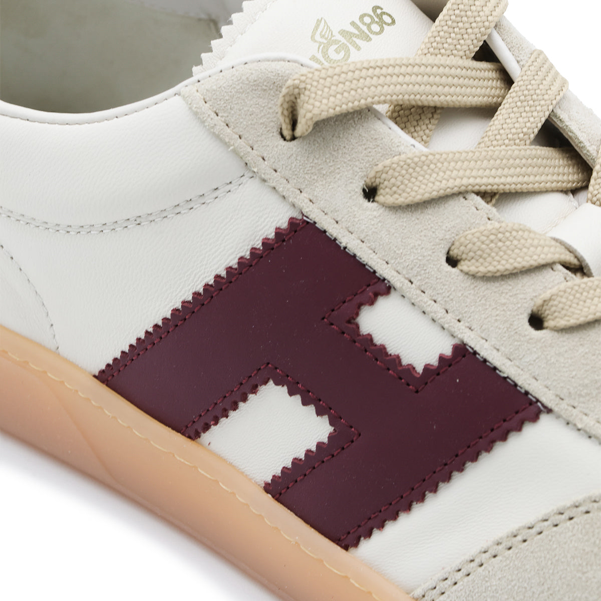 WHITE AND BURGUNDY LEATHER COOL SNEAKERS