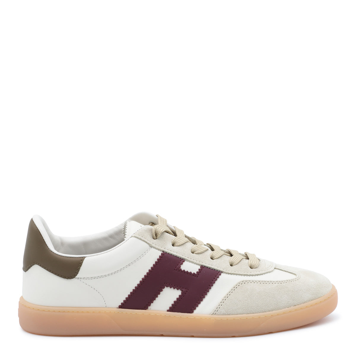 WHITE AND BURGUNDY LEATHER COOL SNEAKERS