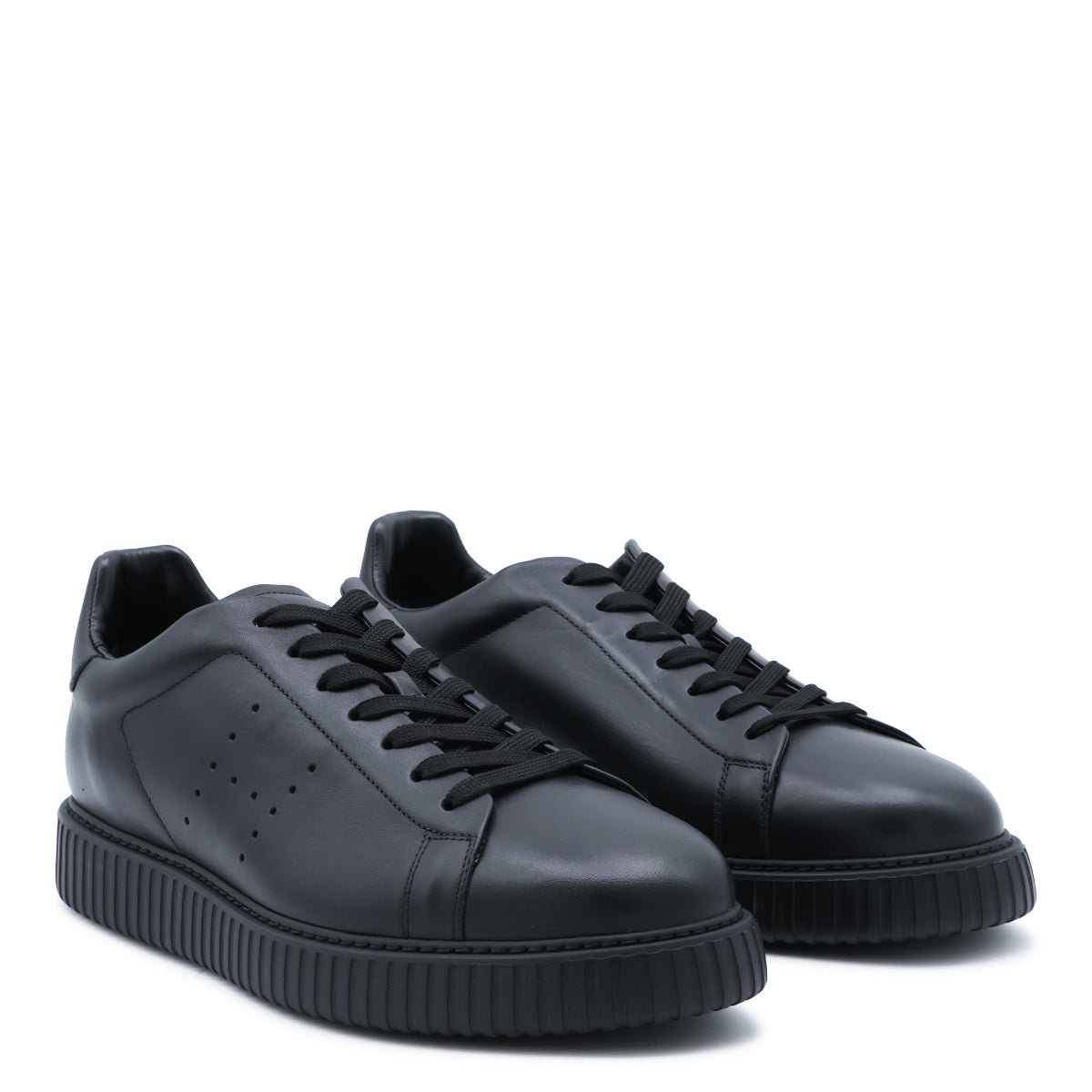 BLACK LEATHER H-STRIPES SNEAKERS