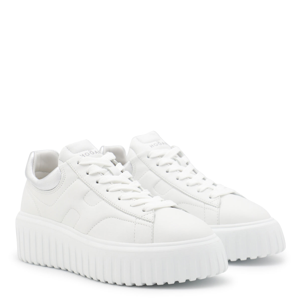 WHITE AND SILVER LEATHER SNEAKERS