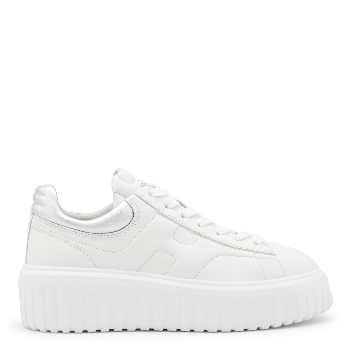 WHITE AND SILVER LEATHER SNEAKERS
