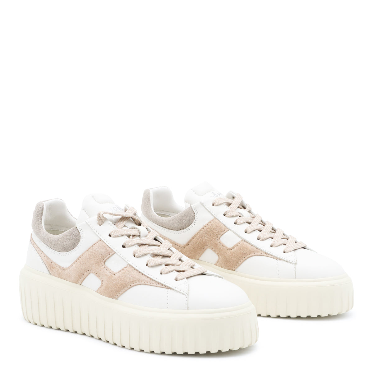 WHITE AND BEIGE LEATHER H STRIPES SNEAKERS