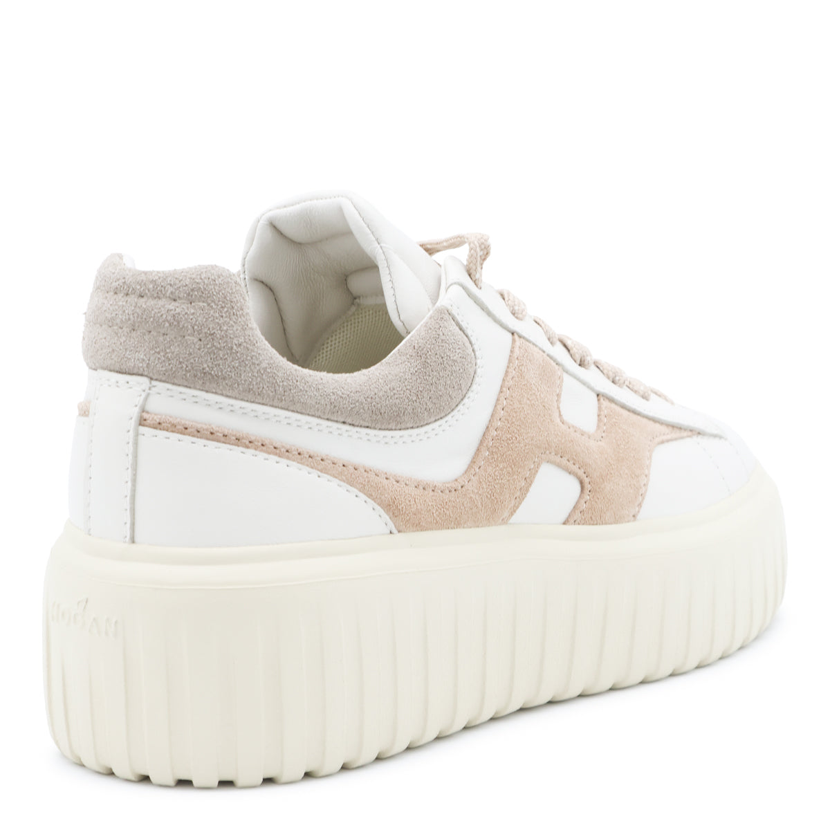 WHITE AND BEIGE LEATHER H STRIPES SNEAKERS