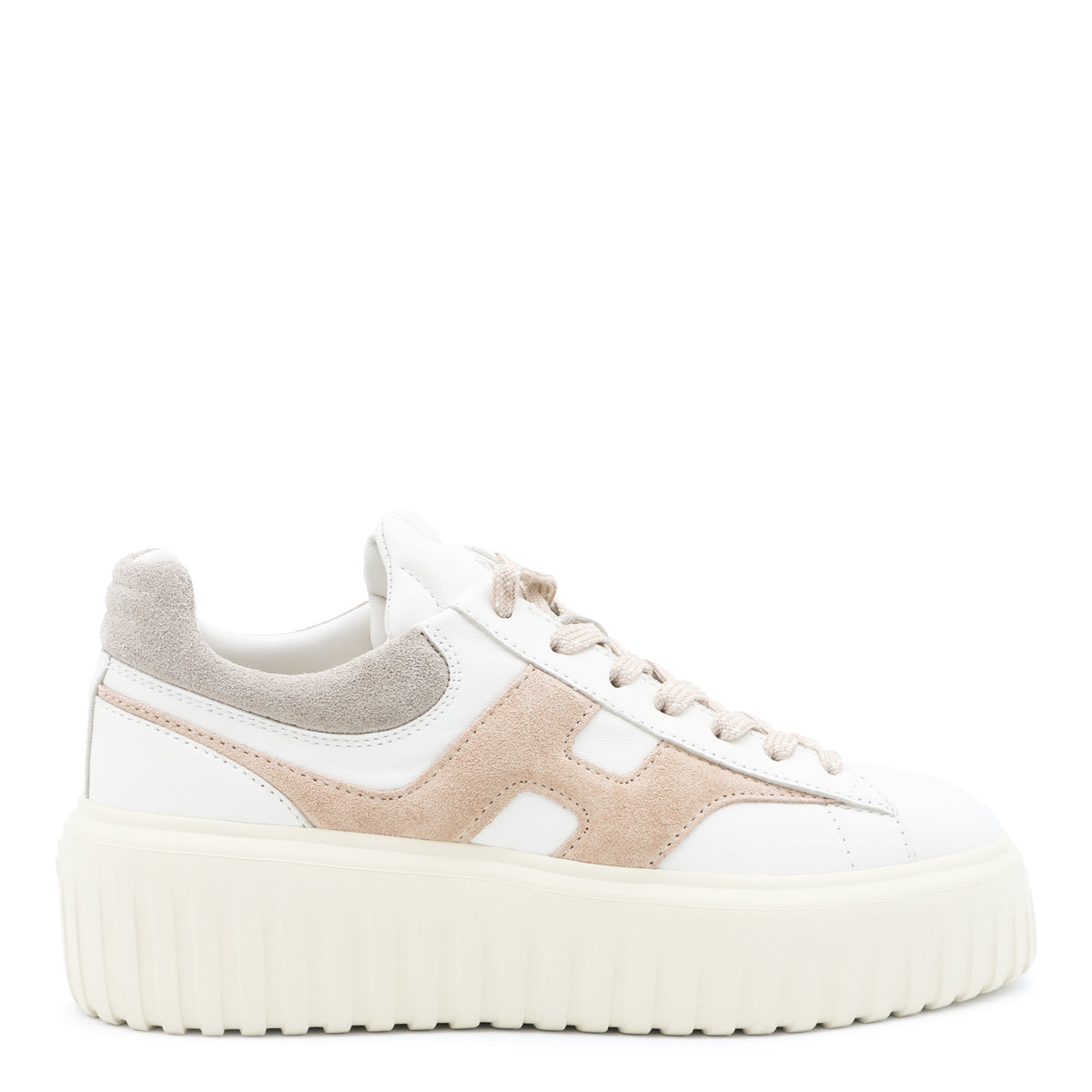 WHITE AND BEIGE LEATHER H STRIPES SNEAKERS