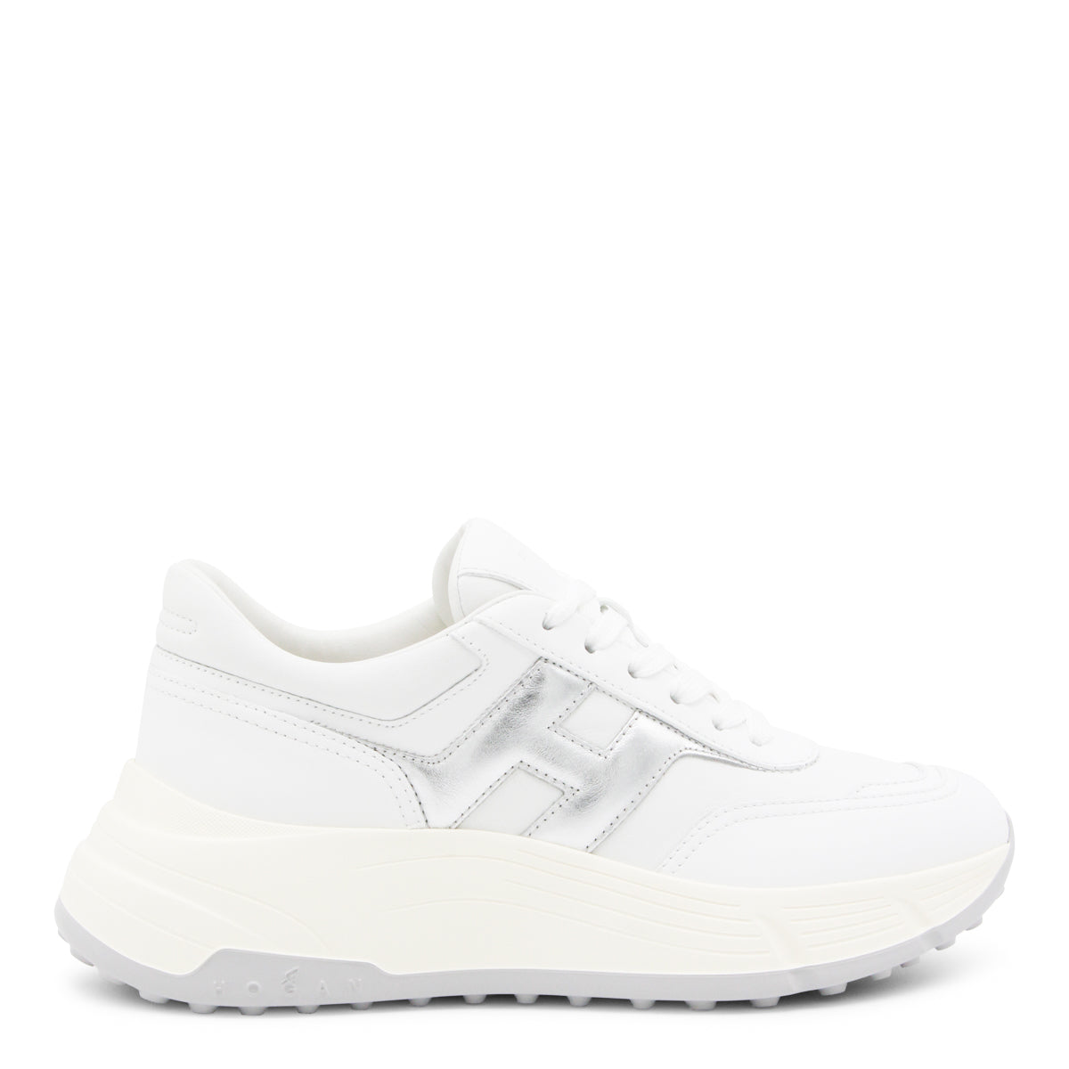WHITE AND SILVER LEATHER SNEAKERS