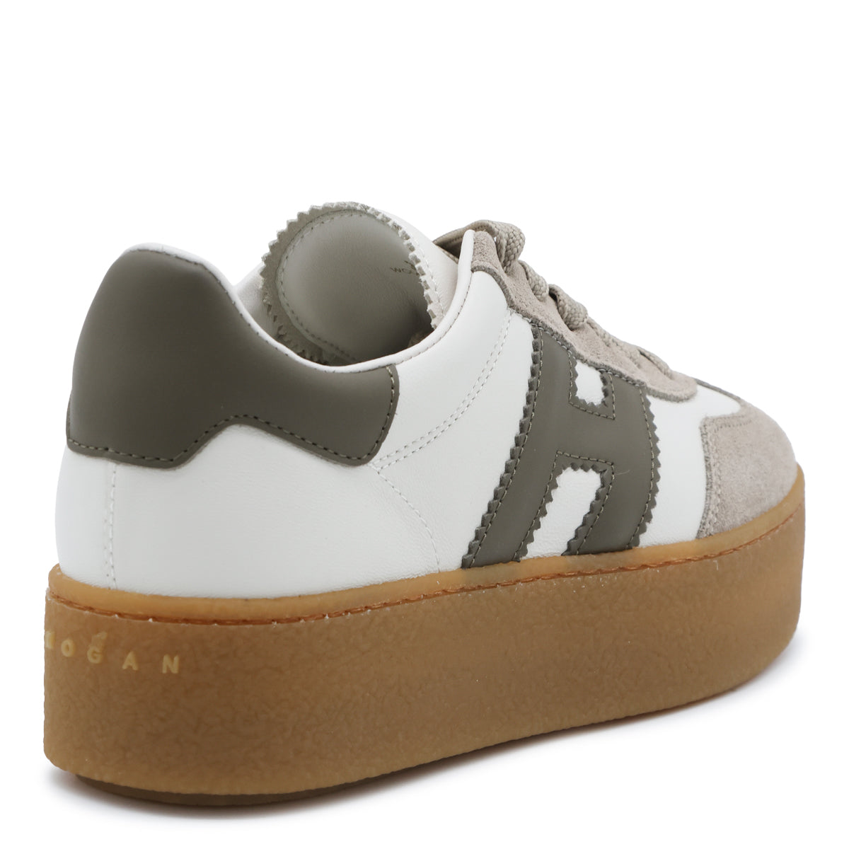 WHITE AND KHAKI SUEDE COOL PLATFORM SNEAKERS