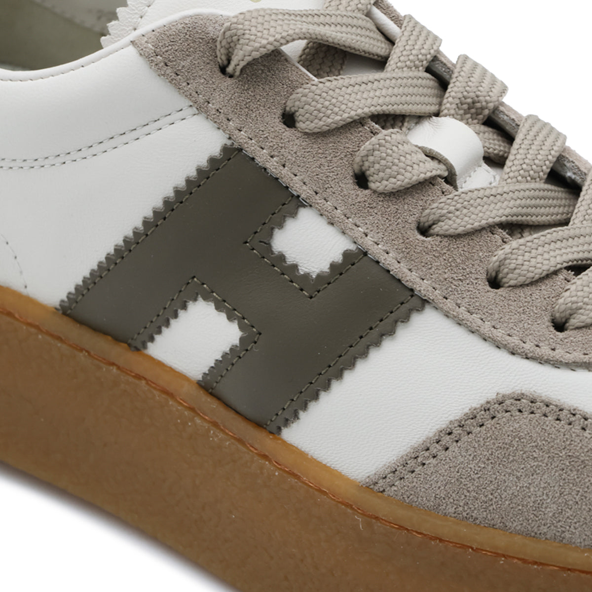 WHITE AND KHAKI SUEDE COOL PLATFORM SNEAKERS