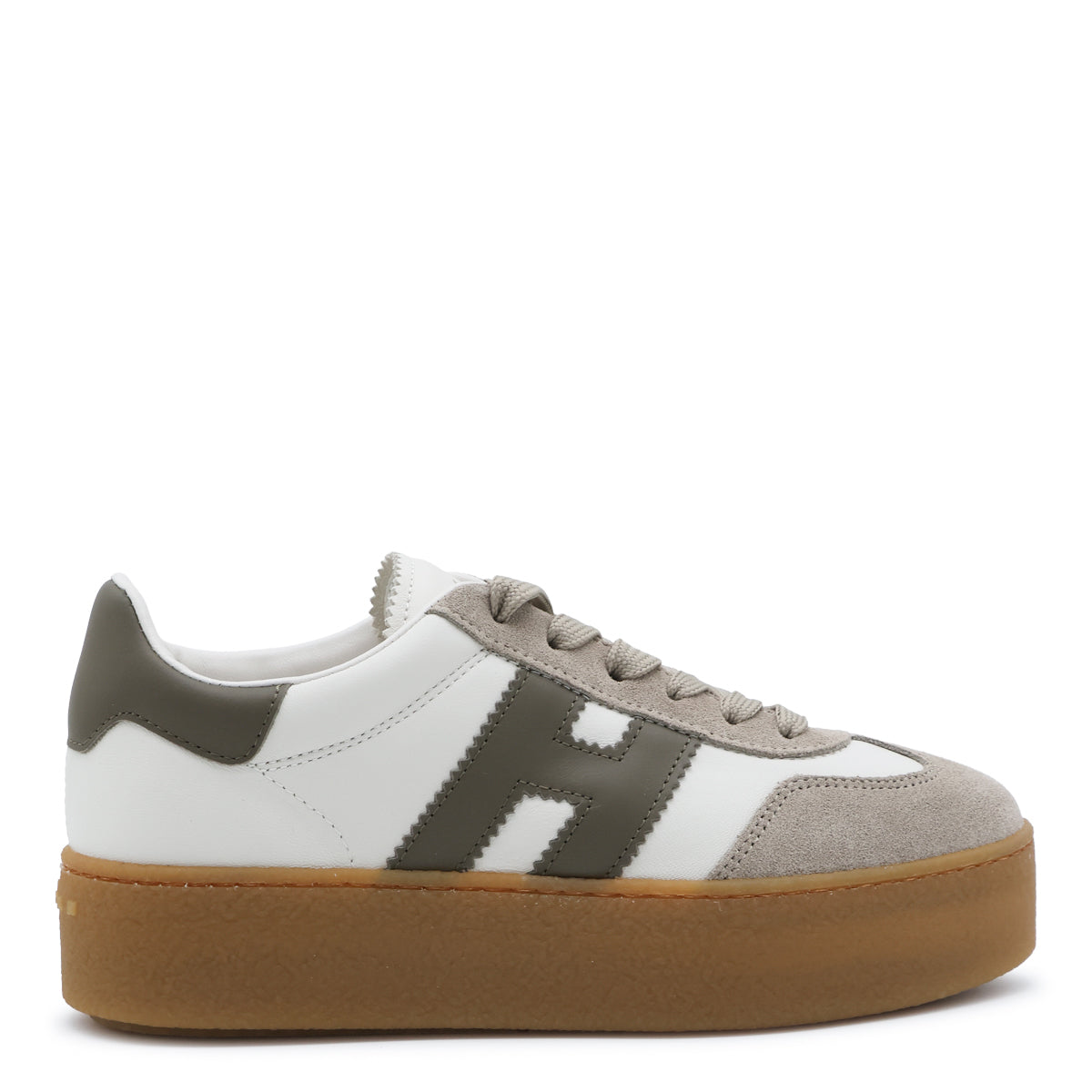 WHITE AND KHAKI SUEDE COOL PLATFORM SNEAKERS