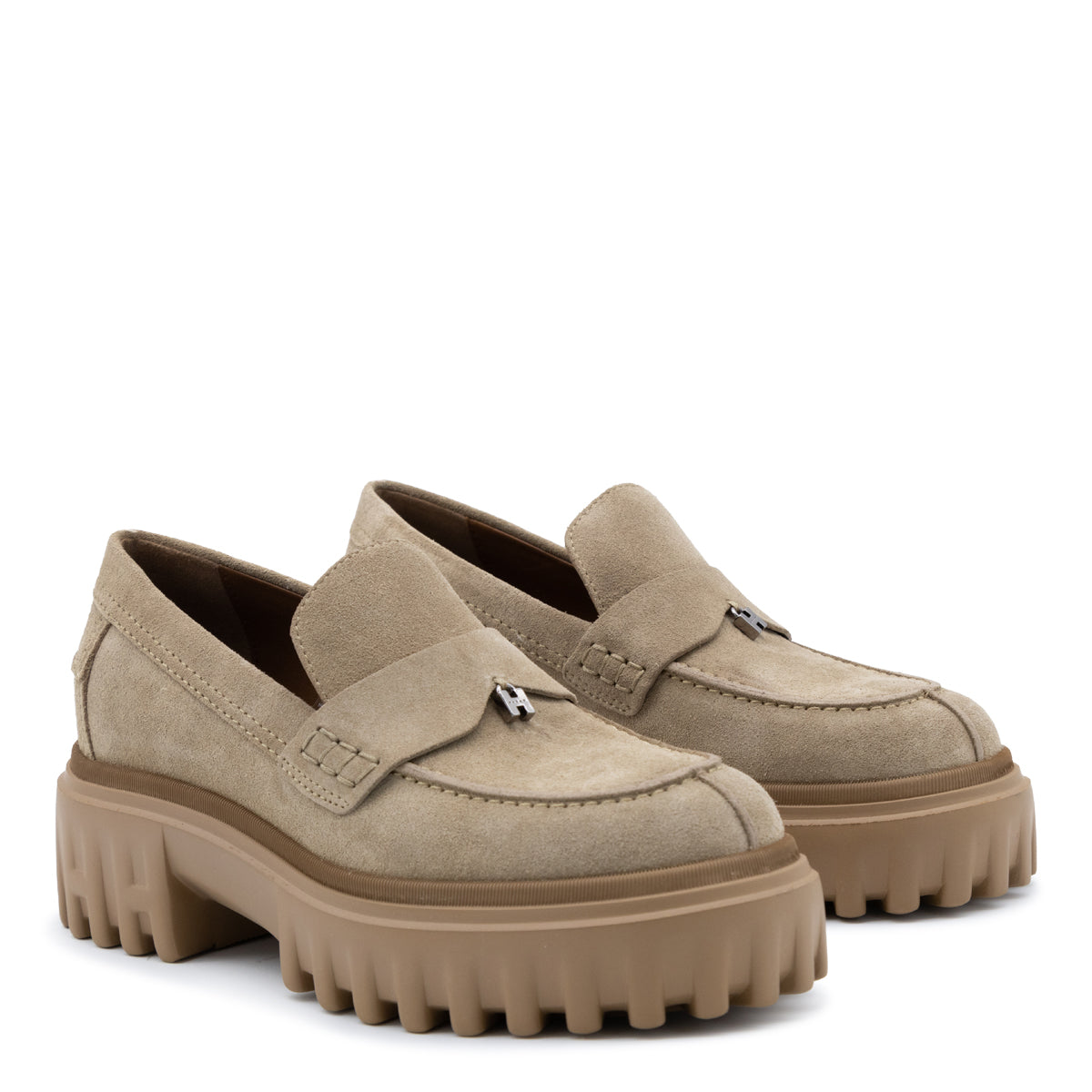 BEIGE SUEDE PLATFORM LOAFERS