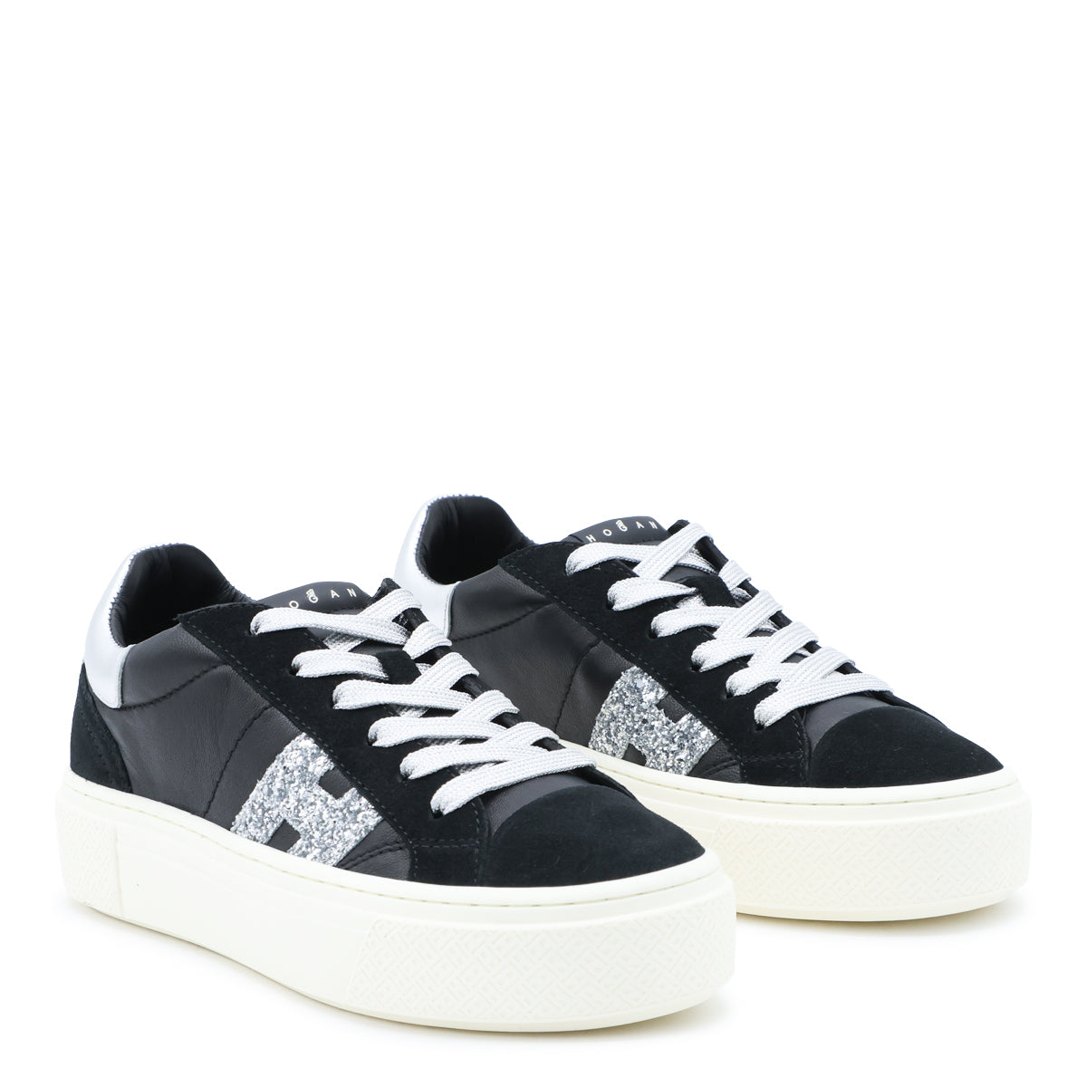 BLACK AND SILVER LEATHER CROSSWIND SNEAKERS