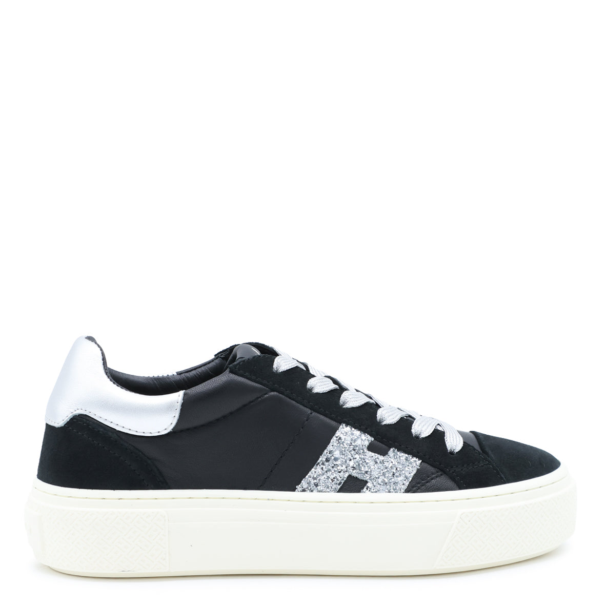 BLACK AND SILVER LEATHER CROSSWIND SNEAKERS