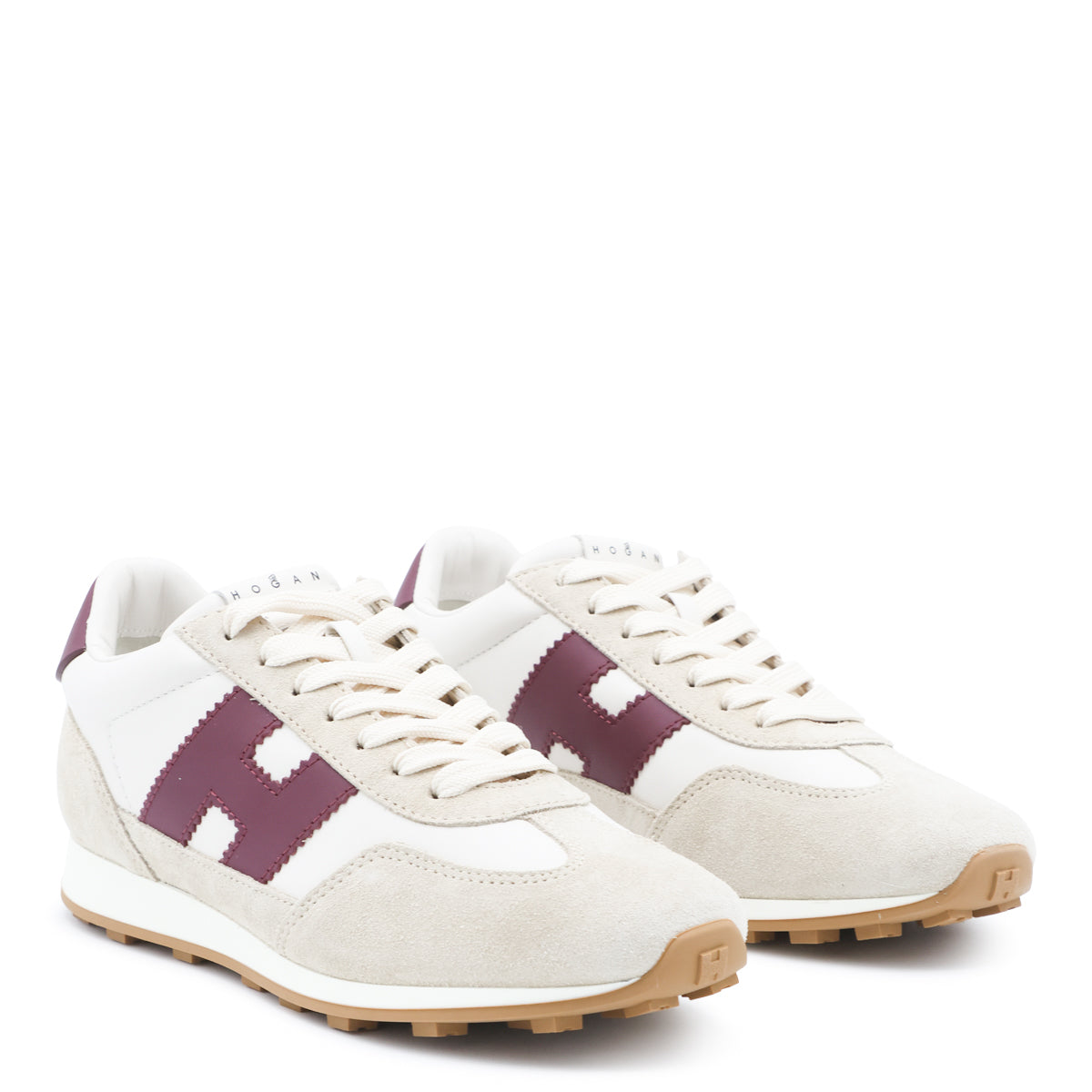 WHITE AND BURGUNDY LEATHER H727 SNEAKERS