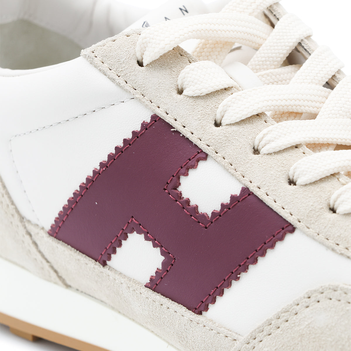 WHITE AND BURGUNDY LEATHER H727 SNEAKERS