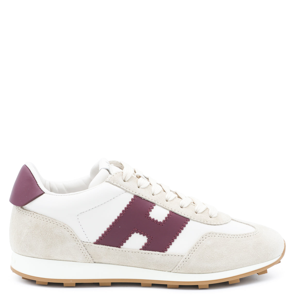 WHITE AND BURGUNDY LEATHER H727 SNEAKERS