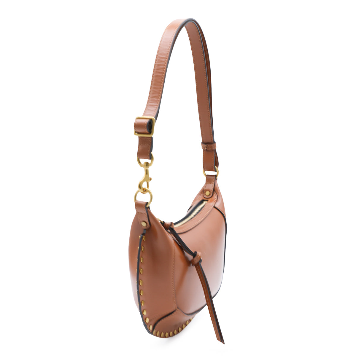 COGNAC LEATHER OSKAN MOON CROSSBODY BAG