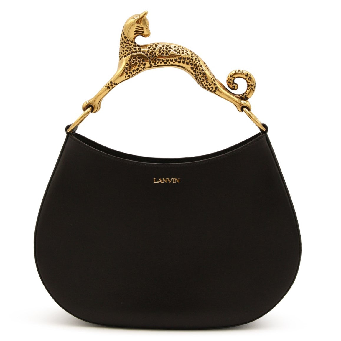 BLACK LEATHER HOBO CAT SHOULDER BAG