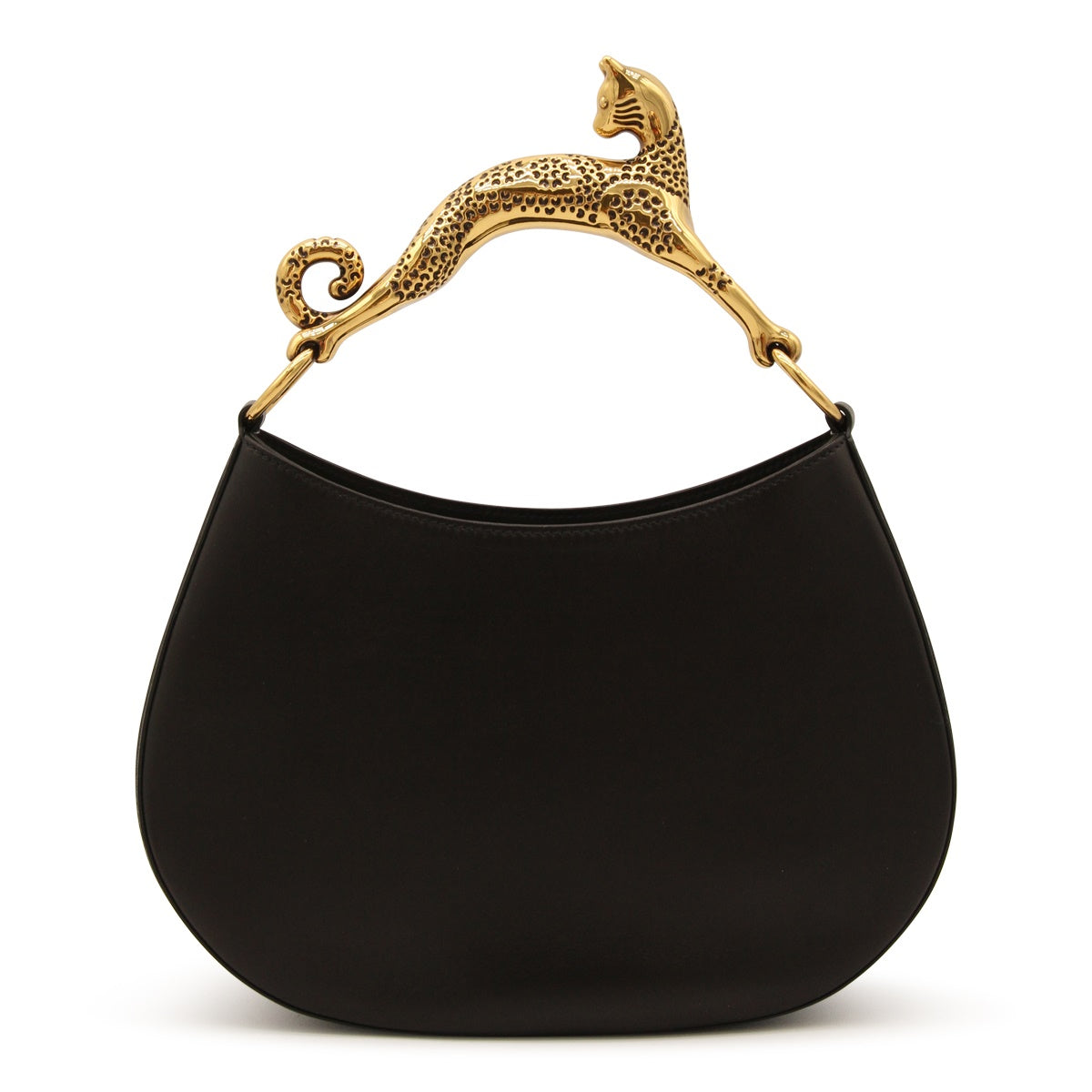 BLACK LEATHER HOBO CAT SHOULDER BAG