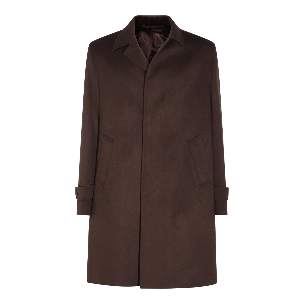 BROWN VIRGIN WOOL AND CASHMERE BLEND LONG COAT
