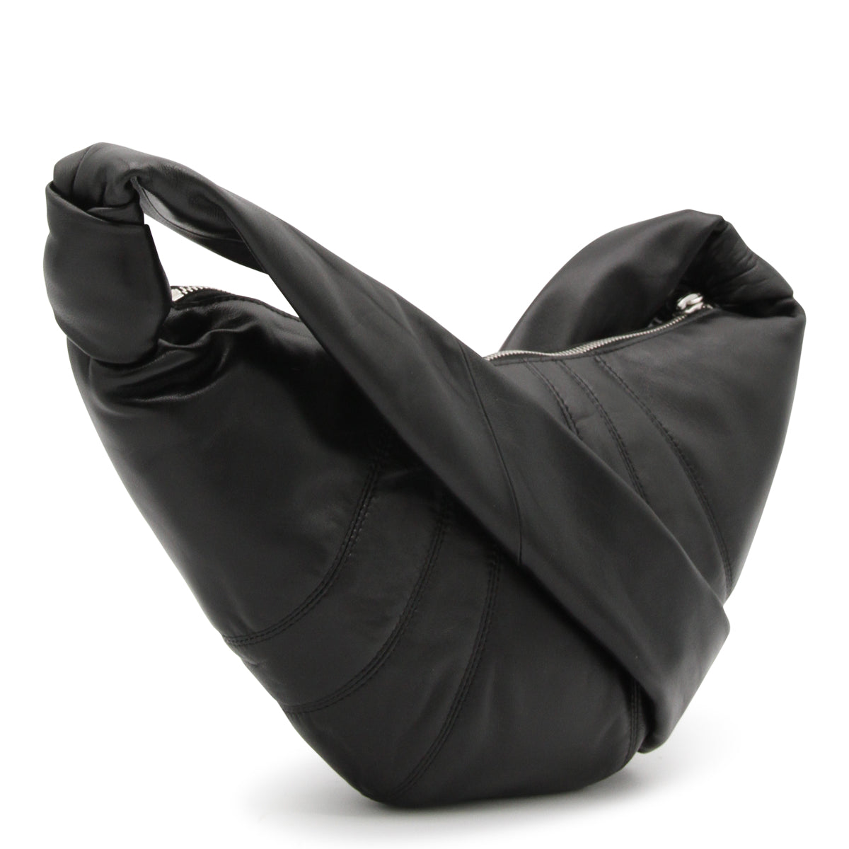 BLACK LEATHER SMALL CROISSANT SHOULDER BAG