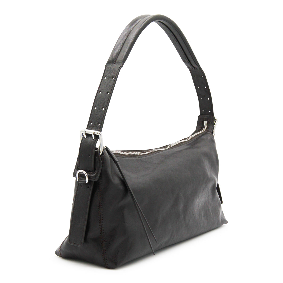 BLACK BELTED BAGUETTE SHOULDER BAG