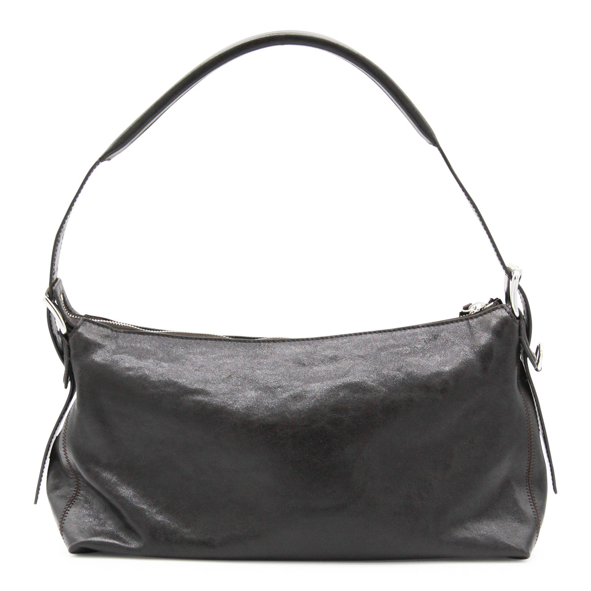 BLACK BELTED BAGUETTE SHOULDER BAG