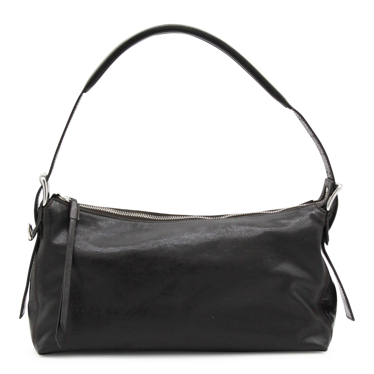 BLACK BELTED BAGUETTE SHOULDER BAG
