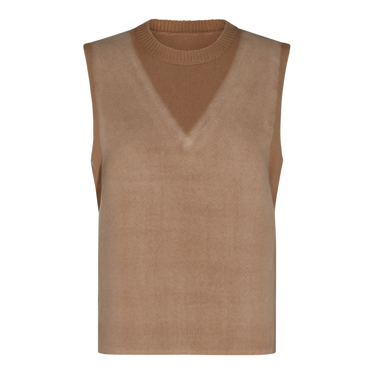 CAMEL VIRGIN WOOL FUSE VEST DOWN JACKET
