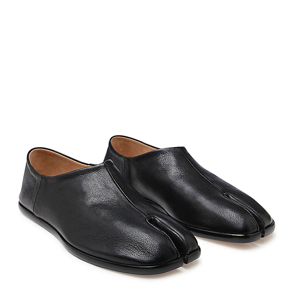 BLACK LEATHER TABI FLATS