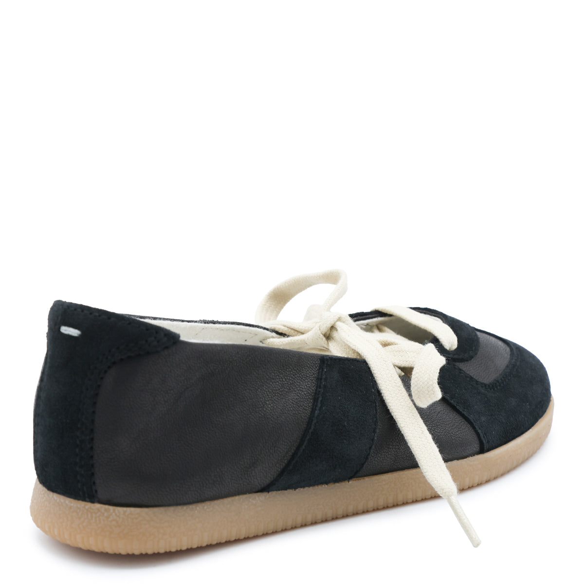 BLACK LEATHER REPLICA SOFT LACED FLATS