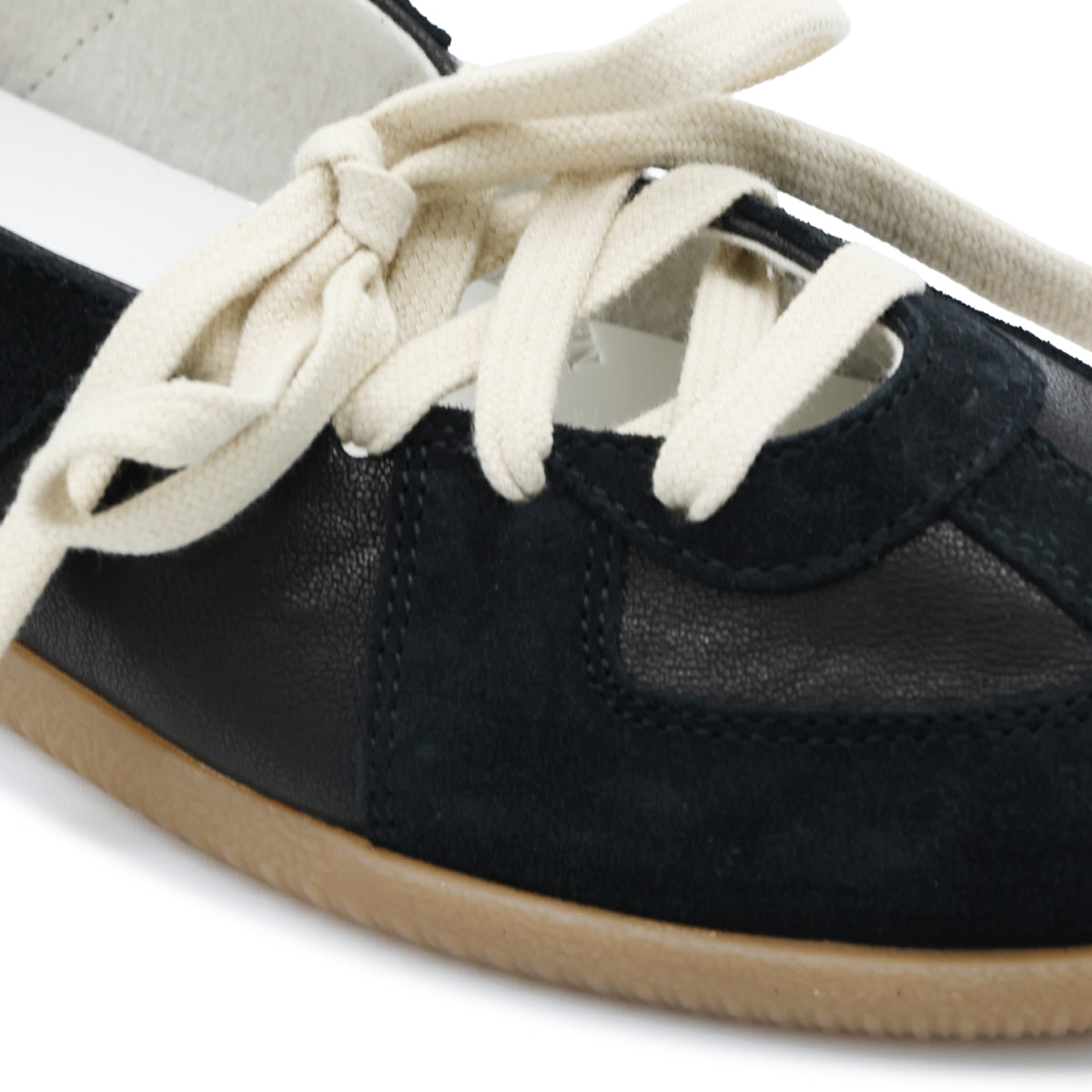 BLACK LEATHER REPLICA SOFT LACED FLATS